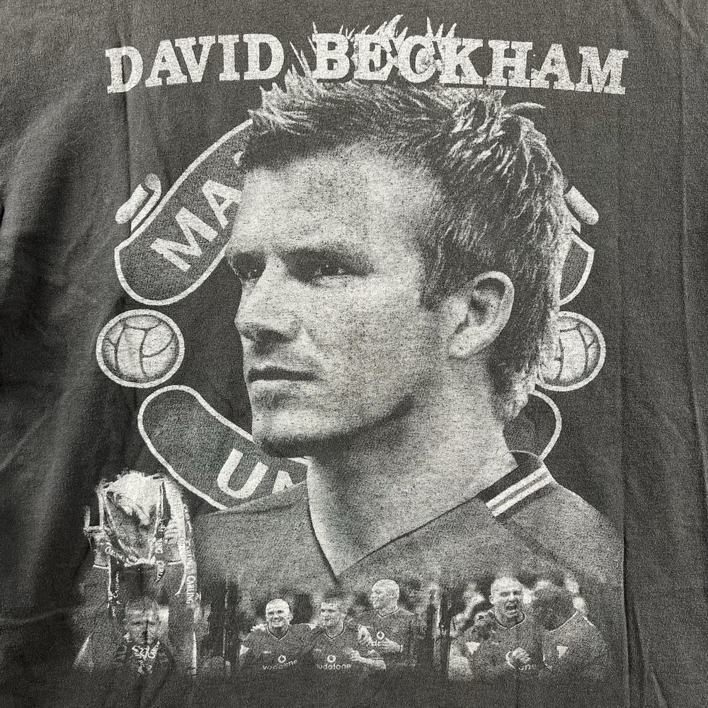 Vintage David Beckham Shirt Mens Large Black Faded Big Print Rap Tee 90s RARE - Picture 15 of 16